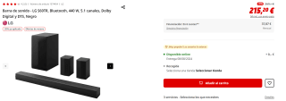 Barra de sonido LG S60TR, Bluetooth, 440 W, 5.1 canales, Dolby Digital por 215,20€ (newsletter por 205,20€)