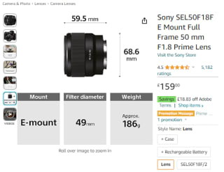 Acquire Sony full frame 50mm F1.8 prime lens from Amazon for £143.18