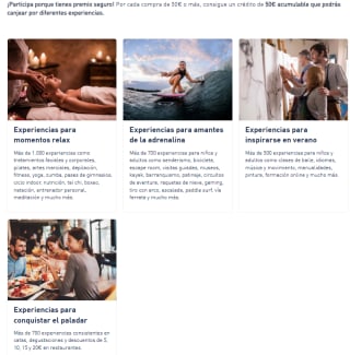 50€ en experiencias por cada 50€ de compra