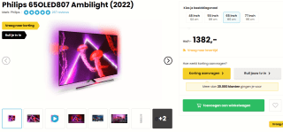 Philips 65OLED807 Ambilight (2022) 65 inch voor €1.382 bij Hellotv