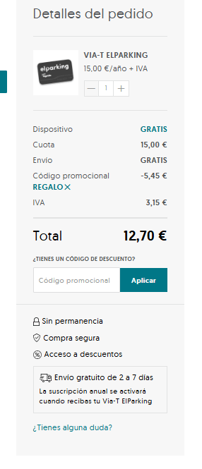 Via-T ElParking 1 año por solo 12,70€