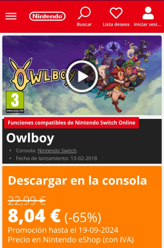 Owlboy Nintendo Switch por 8,04€.