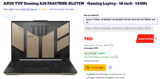 ASUS TUF Gaming A16 FA617NSR-RL071W 16" laptop voor €749 bij Bol