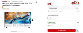 TV Mini LED 55" Xiaomi TV S Mini LED 55 2025, UHD 4K, Smart TV con Google, 144 Hz por 424,15€