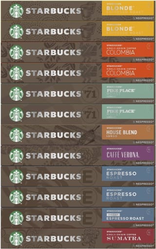 Starbucks by Nespresso variety pack, 12 x 10 coffee capsules 665 g voor €38,99 bij Amazon