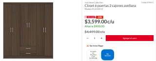 Closet 6 Puertas 2 Cajones Avellana a $3,599 en Sodimac