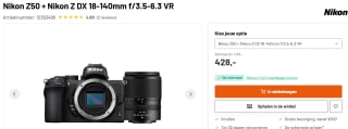 Nikon Z50 + Nikon Z DX 18-140mm f/3.5-6.3 lens voor €428 bij Kamera-Express