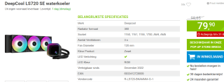 DeepCool LS720 SE - Vloeistofkoelsysteem processor voor €79,90 bij Megekko