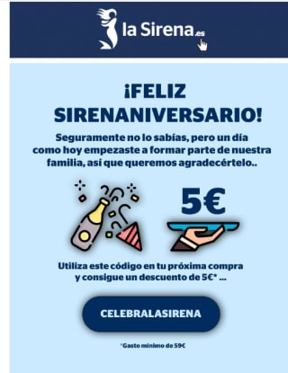 5€ descuento por compras de +59€ en la Sirena
