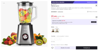 Mellerware - Batidora de vaso Mixy! 1500 W | Jarra de vidrio de 1.5L | 2 velocidades + TURBO | Procesador de alimentos profesional con cuchillas de 6 hojas | Rompehielos | Acero Inoxidable por 31.49€ (Cuenta Nueva 21.49€)