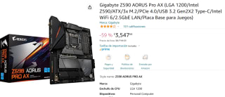 Placa Madre Gigabyte Z590 AORUS Pro AX a $3,548 en Amazon