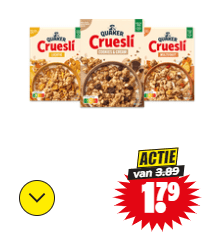 Alle smaken Quaker Cruesli voor €1,79 bij Dirk
