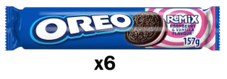 6 Paquetes de Galletas de chocolate rellenas de crema vainilla y frambuesa Remix Oreo 157 g. por 5.42€