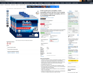 4 Unidades Finish Líquido para Lavavajillas 250 ml por 9,89€