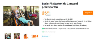 1 maand lidmaatschap bij Basic Fit met gratis drinkfles en slotje voor €25,95