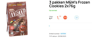 3 pakken M&M's/Twix of Snickers Frozen Cookies 2x76g voor €1,50 bij Butlon
