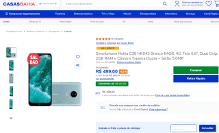 Smartphone da Nokia, modelo C30 de 64GB - R$ 499