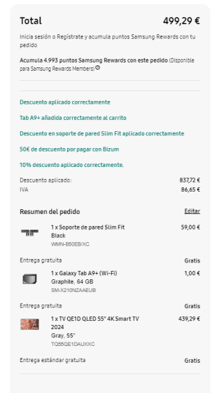 Chollazo Samsung Qled 55" + Galaxy Tab A9 Plus + Soporte pared Slim Fit por 499,29€