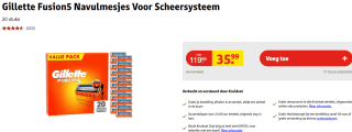 Gillette Fusion 5 Scheermesjes Voordeelpak - 20 stuks voor €35,99 bij Kruidvat