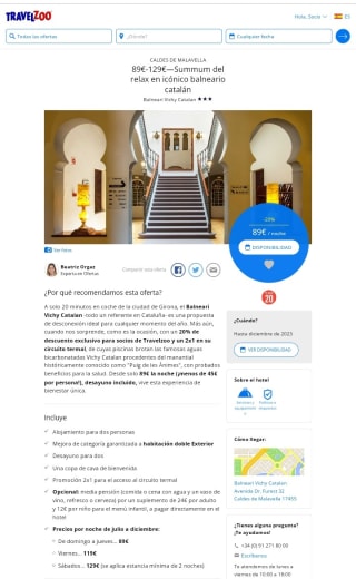 Balneario Vichy Catalán desde 89€ para 2 personas.