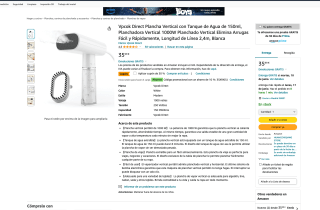 Plancha Vpcok Direct Vertical con tanque de agua 150ml 1000W Longitud de Línea 2,4m por solo 21,59€