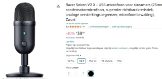 Razer Seiren Mini Microfoon voor €39,89 bij Amazon