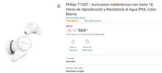 Auriculares Philips T1207 a $365 en Amazon