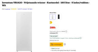 Inventum VR1420 - Vrijstaande vriezer 160 liter voor €399 bij Bol