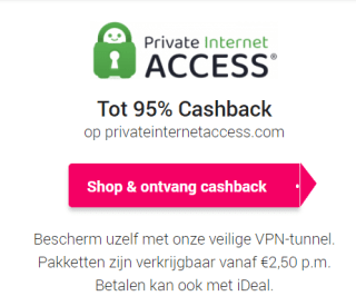 95% cashback op Private Internet Access via CashbackXL