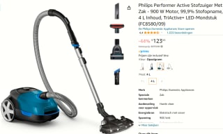 Philips Performer Active Stofzuiger met zak voor €123,63 bij Amazon