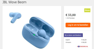 JBL Wave Beam draadloze in-ear oordopjes in blauw voor €33 +24 ING punten