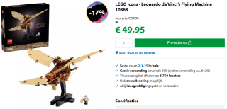 LEGO Icons 10363 De vliegmachine van Leonardo da Vinci voor €49,95 bij Goodbricks