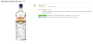 5 Botellas de Gordon's London Dry Gin, 1L por 30.35€