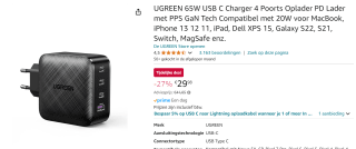 UGREEN GaN 65W Quad USB C Charger voor €29,98 bij Amazon