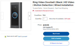 Grab a new ring video doorbell sold from eBay as low as £30.36