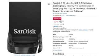 SanDisk Ultra Fit - 1TB - USB-stick voor €67,19 bij Amazon