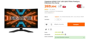 Monitor gaming curvo Gigabyte M32QC 31.5 pulgadas por 269,99€