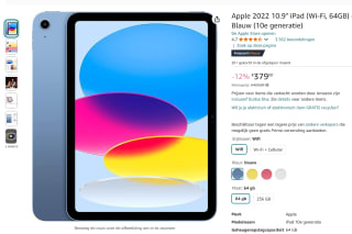 Apple 2022 10.9" iPad Wi-Fi 64GB voor €379 bij Amazon