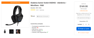 Diadema Gamer Ocelot OGEH02 por $169 en Intercompras