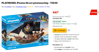 Playmobil Groot piratenschip (71530) voor €44,39 bij Bol.