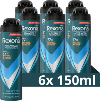 6 x 150 ml Rexona Men Advanced Protection Cobalt Dry deodorant voor €10,60 met Amazon Prime