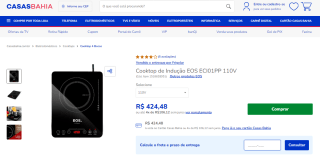 Cooktop de Indução da EOS, modelo ECI01PP - R$ 424,48