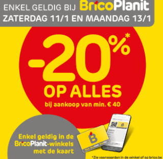 20% korting op je aankopen vanaf €40 bij Brico Planit