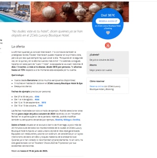 4 días/3 nochedesde 387€ pxp en 2Ciels Luxury Boutique Hotel, Marrakech