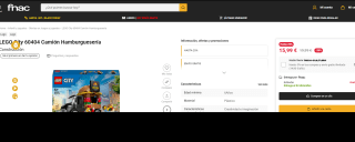 Set LEGO City 60404 Camión Hamburguesería por 15,99€