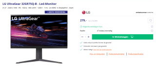 LG UltraGear 32GR75Q-B - Led-Monitor voor €279 bij Azerty