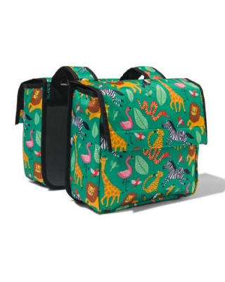 Dubbele fietstas met dierenprint 20 lt. voor €12 bij de Hema