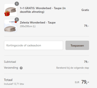 1+1 gratis op Wonderbed effen-kleuren dekbedden van Zelesta