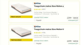 50% korting op heel veel MLINE Matrassen bij Beterbed