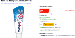 Prodent Tandpasta Coolmint, 75 ml voor €0,99 bij Bol.com